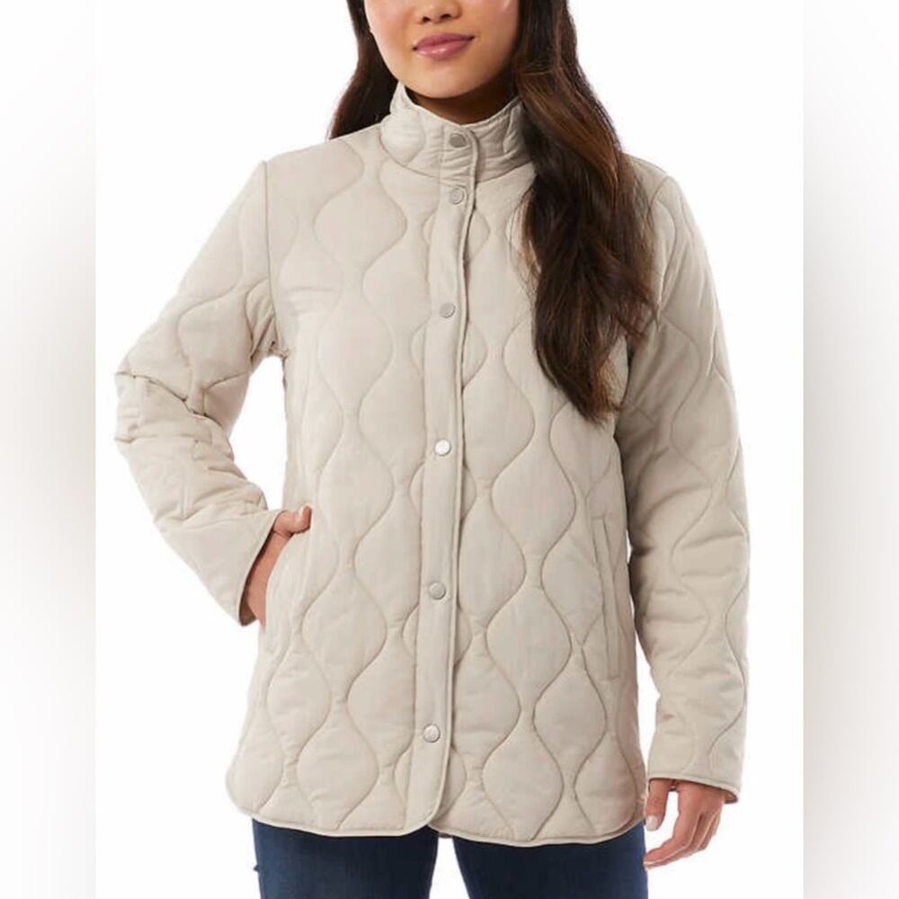 NWT 32 Degrees Women's Quilted Coat Snap Jacket in White Size L